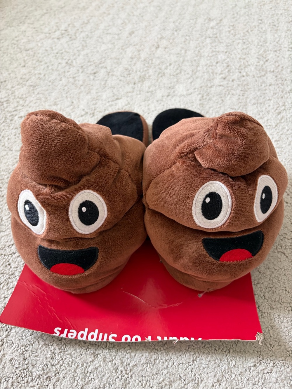 Plush Brown Novelty Emoji Women’s Slippers - Cozy Indoor Slip-Ons